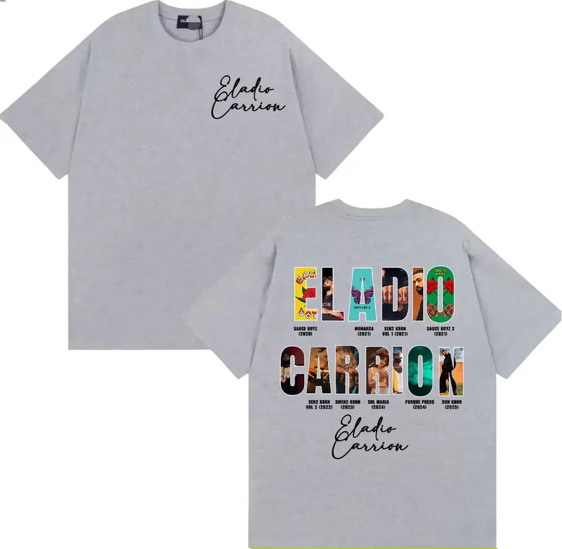 Rapper Eladio Carrion Album Cover 2025 Tour T Shirt Men Women Vintage 90s Hip Hop Street T-shirts Casual Loose Oversized T-shirt