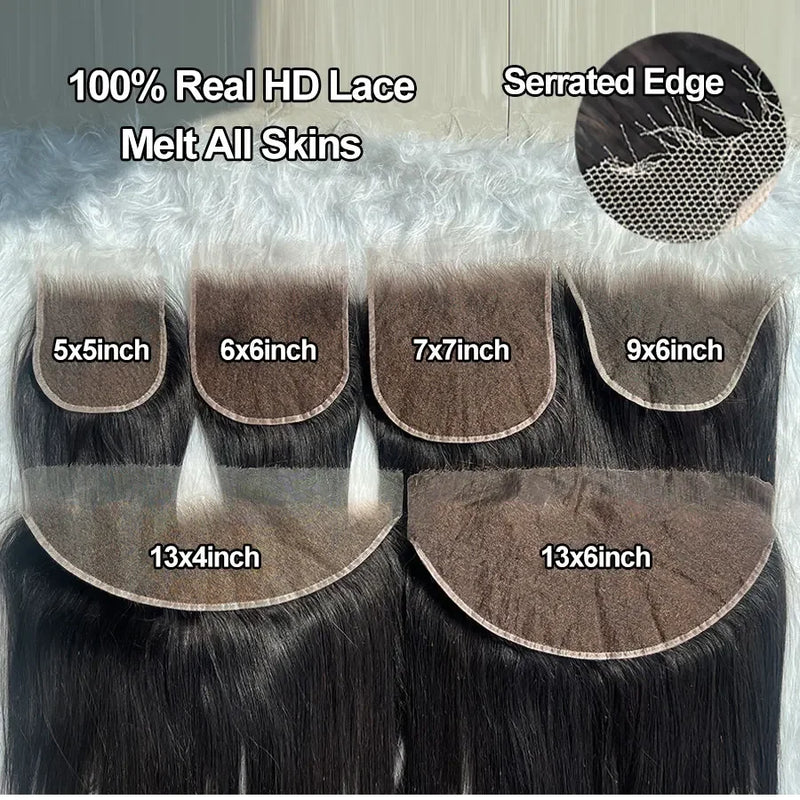SkinLike HD Lace Frontal 13x4 13x6 Human Hair Closures Pre Plucked Invisible HD Lace Free Part 9x6 6x6 5x5 HD Lace Closures Only
