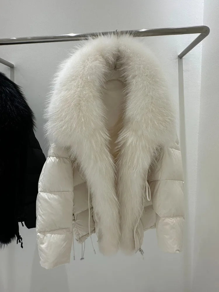 OFTBUY Thick Warm White Duck Down Coat Waterproof Parka 2025 New Oversized Raccoon Fur Collar Winter Puffer Hooded Jacket Women