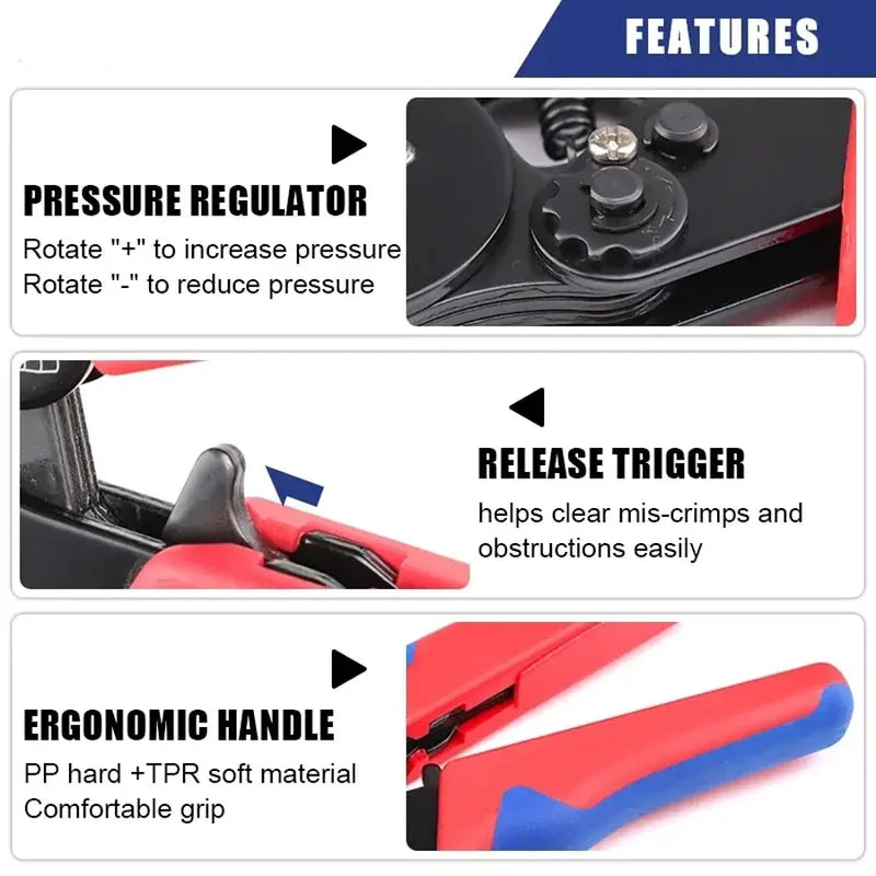 Ferramentas de friso de virola de mangas finais hsc8 6-4a auto-ajustável AWG23-7/0.25-10mm2 alicate de friso de fio de catraca quadrado