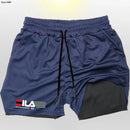 Shorts corrida secagem rápida para homens, esportes de ginástica, ao ar livre, treino, fitness, jogging, calças curtas, 2 em 1, verão