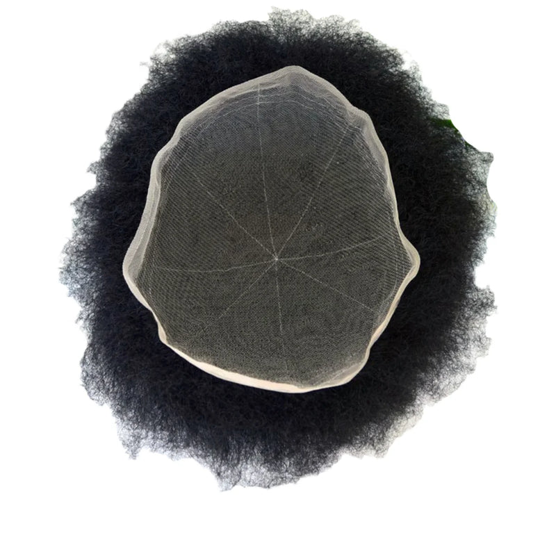 10x8 Inch Full French Lace Afro Curly Topee for Men Human Hair Prosthesis 6mm Wave Black African Men's Wig Replacement System