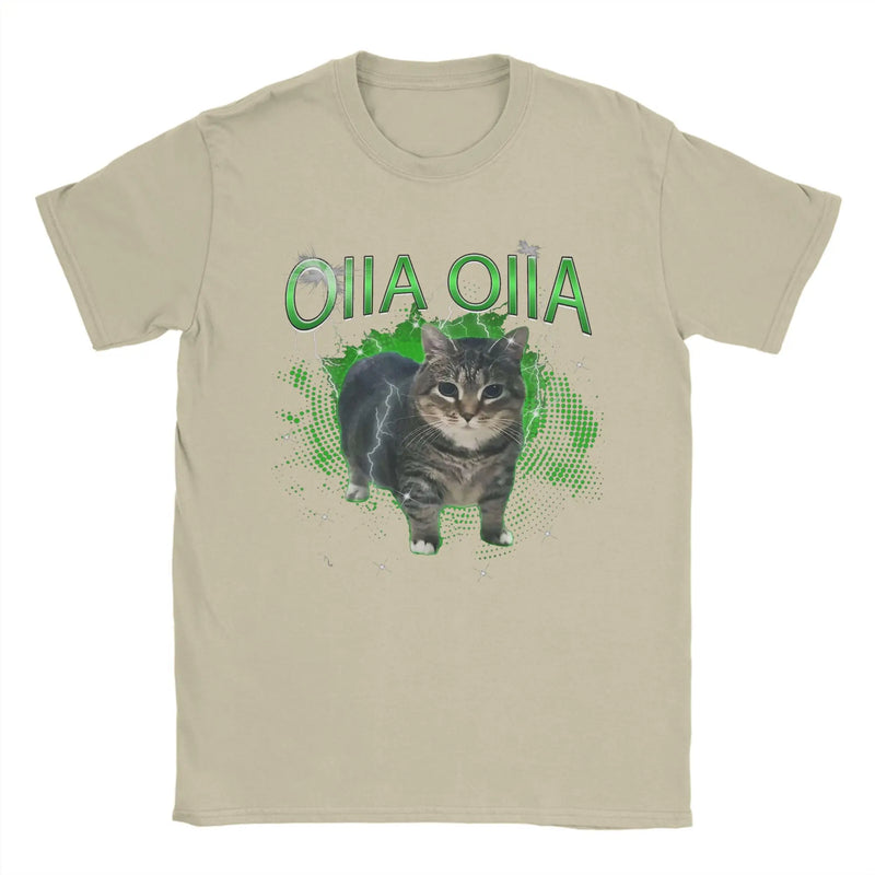 Spinning Cat OIIA OIIA Electric Meme Cat OIIAA T Shirts for Men Pure Cotton T-Shirts O Neck Tees Short Sleeve Tops Birthday Gift