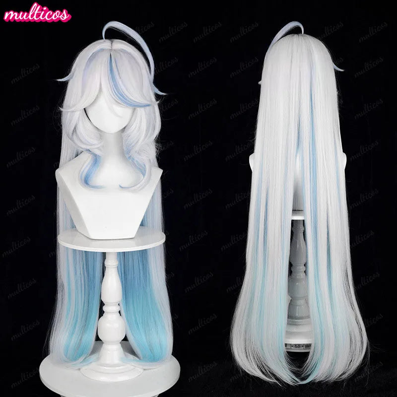 High Quality Focalors Wig Fontaine Furina Cosplay Wig Game Genshin Blue White Heat Resistant Synthetic Hair Anime Wigs + Wig Cap