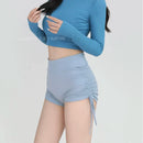 Shorts de fitness de yoga feminino de cintura alta sexy cordão amarrado calças quentes esportivas de três partes para fitness e exercício