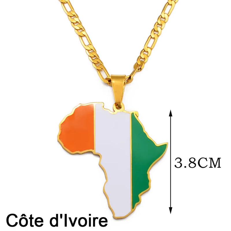 Anniyo 3.8CM Hip-hop South Sudan/Côte d'Ivoire/South Africa Map Flag and Africa Pendant Necklaces for Women Men Jewelry
