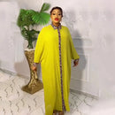 Manga comprida Chiffon Rhinestone Camisa Saia, cor sólida, Grupo Interno, 2023