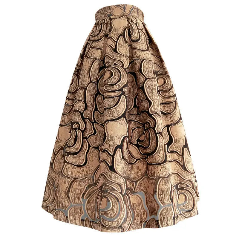 High-End Temperament Jacquard Hollow Out Elastic Waist Irregular Skirts 2023 Vintage All-match A-line Skirt Streetwear Long Skir