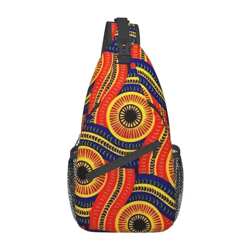 African Kente Cloth Design Sling Bag for Traveling Traditional Africa Ethnic Pattern Chest Crossbody Backpack Shoulder Daypack