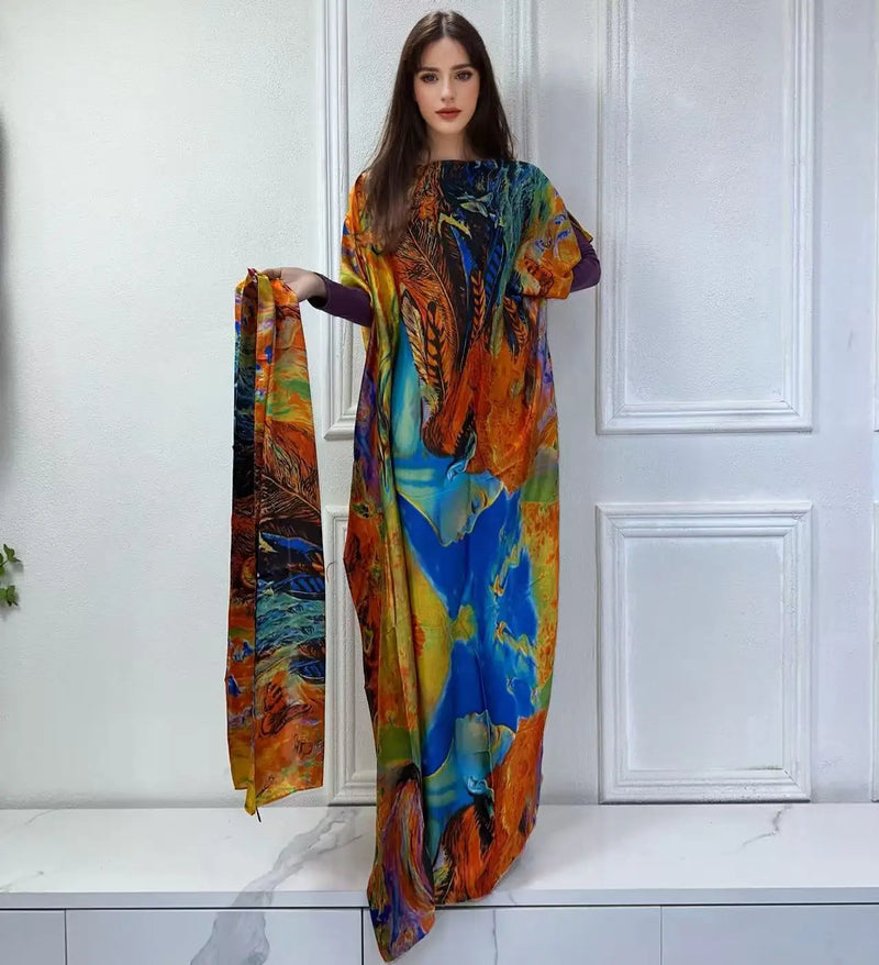 Winyi africano muçulmano senhora verão boho moda impresso kaftan vestido de férias solto streetwear abaya com cinto vestido de praia