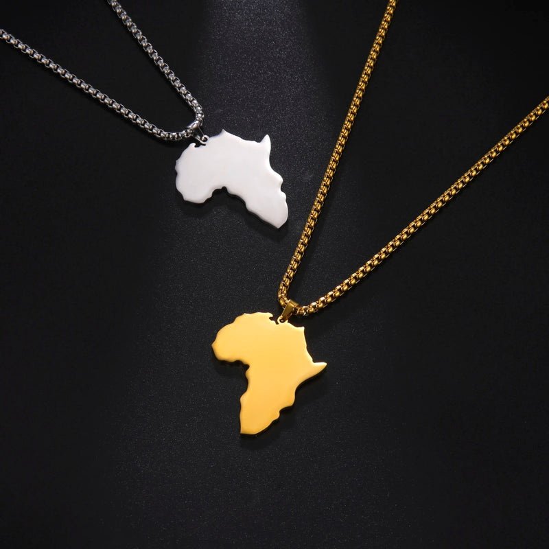 Amaxer African Map Pendant Necklaces For Women Stainless Steel Cutting Shape Simple Africa Map Jewelry Gift Wholesale