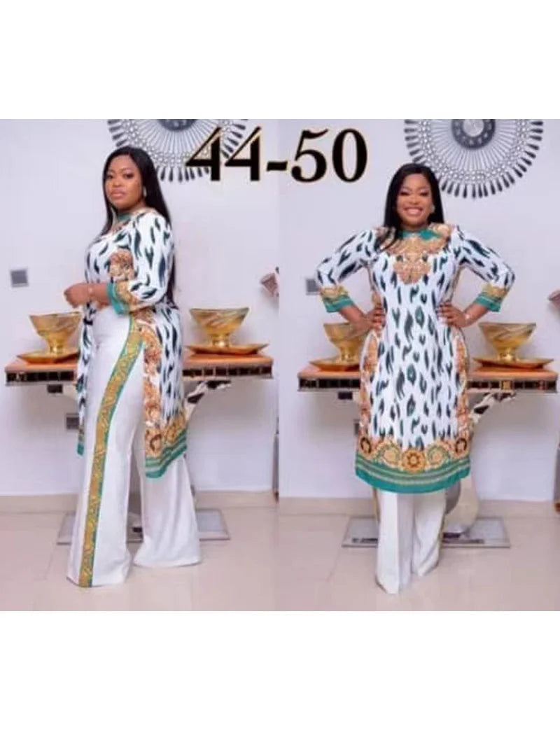 Terno africano dashiki para senhora, vestido e calças, conjunto de roupas de duas peças, sexy e elegante, nova moda, 2024
