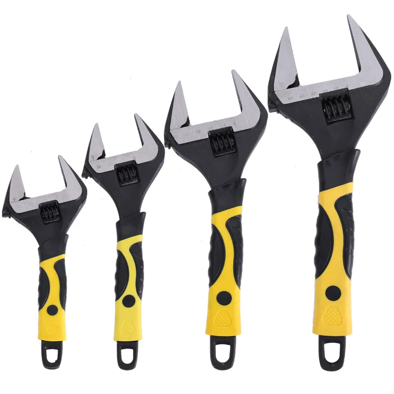 Chave inglesa ajustável de 6/8/10/12 polegadas, grande, aberta, aço inoxidável, oficina doméstica, multifuncional, ferramentas de reparo manual