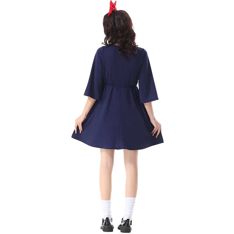 Japanese Anime Cosplay Kiki Costumes Witch Dress for Women Hayao Miyazaki Kiki Costumes Halloween Party Role Playing Fancy Dress
