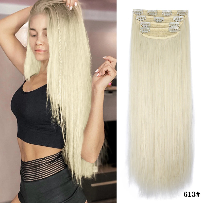 Leeons ondulado clipe em extensões de cabelo 4 pçs natural macio longo ondulado postiços grosso duplo trama clipe em extensões de cabelo para mulher