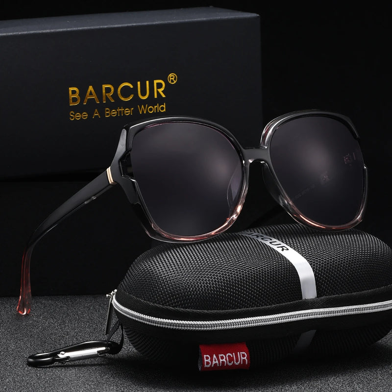 Óculos de sol feminino com armação grande BARCUR, lentes elegantes com gradiente, acessórios de vestuário, proteção UV400, óculos de sol polarizados