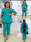 Terno africano de 2 peças para mulheres, top e calça de alta qualidade, 4 cores, manga, bordado avançado, diamante, novo, TZ18