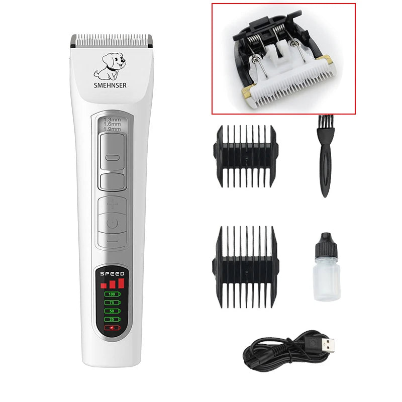 Profissional High Power Dog Hair Cutter, Low Noise Pet Trimmer, Grooming Clippers com guarda pentes para animais
