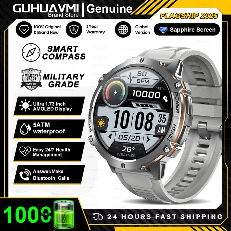 T-rex 3 grau militar 1000mah bateria relógio inteligente 10atm à prova dwaterproof água gps bússola altímetro chamada amoled masculino nadar esportes smartwatch