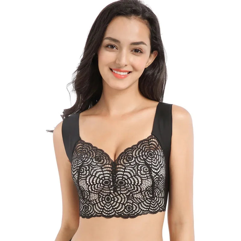 Plus Size TikTokshoplace Wireless Sports Bra Sleep Gathered Extra Large Bra Cup Cross Border Shopping Lace Seamless Push Up Bra