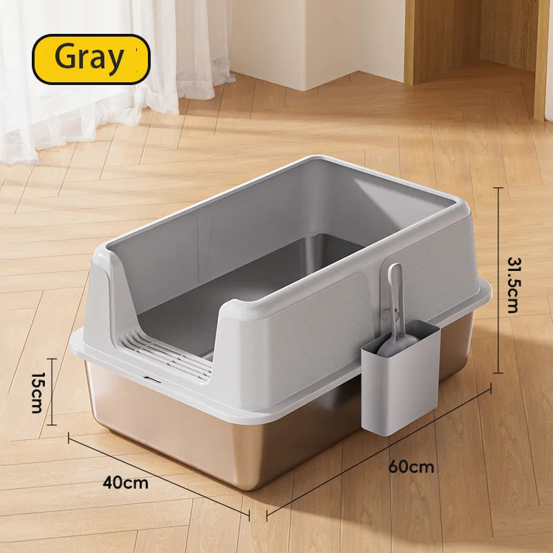 Black Extra Large High Fence Stainless Steel Cat Little Box Easy to Clean Suitable for large and small cats Arenero Para Gato