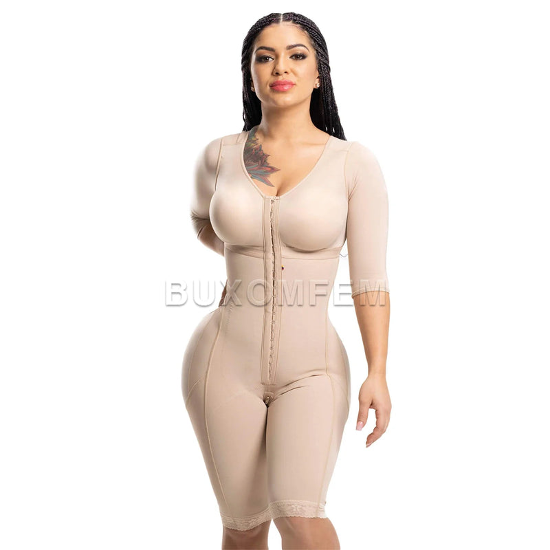 Seamless Faja with Sleeves & Bra Elastic Tight Push Up Complete Body Shaper Adjustable Bodysuits with Hook Eyes Shapewear Girdle