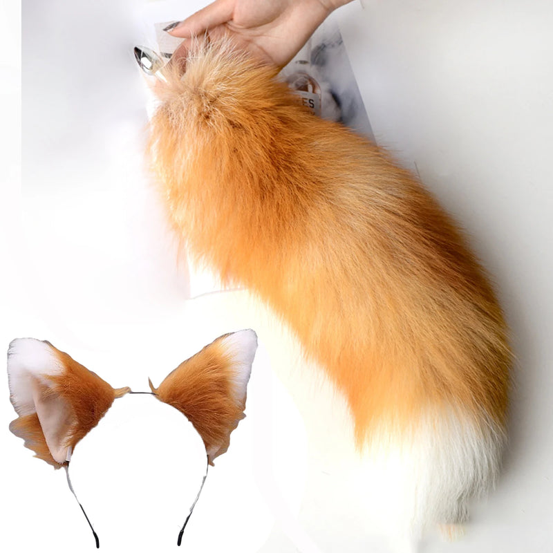 Orelhas de raposa e anal butt plug cauda brinquedos sexuais para mulheres suave anal plug cauda longa sm cospaly jogar para casais brinquedos adultos eróticos