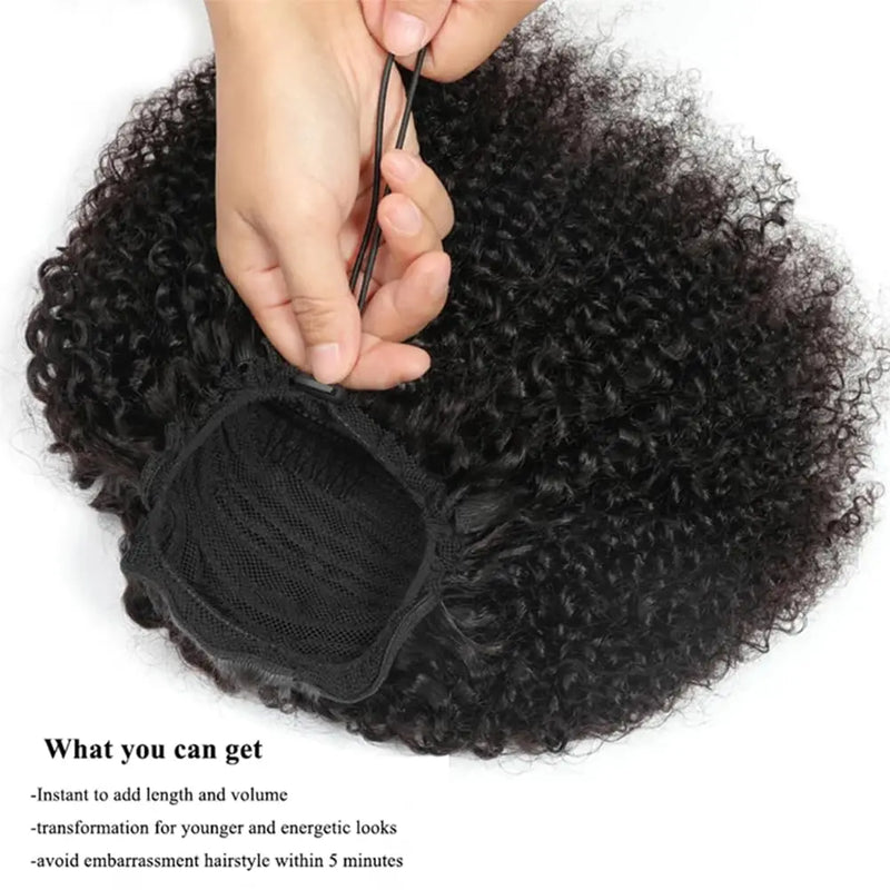 Kinky Curly Ponytail Virgin Remy Human Hair Kinky Ponytail Drawstring Ponytail For Women Natural Black Afro Kinky Curly Ponytail