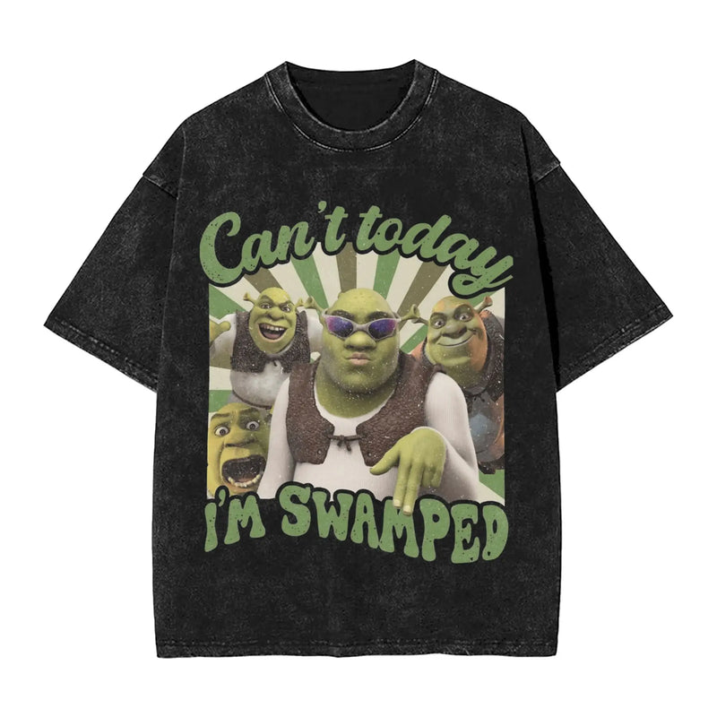 Swamped Shrek T Shirt Summer  Aesthetic T-Shirts Casual Trendy Cool Tshirt For Couple Short-Sleeved Design Top Tees