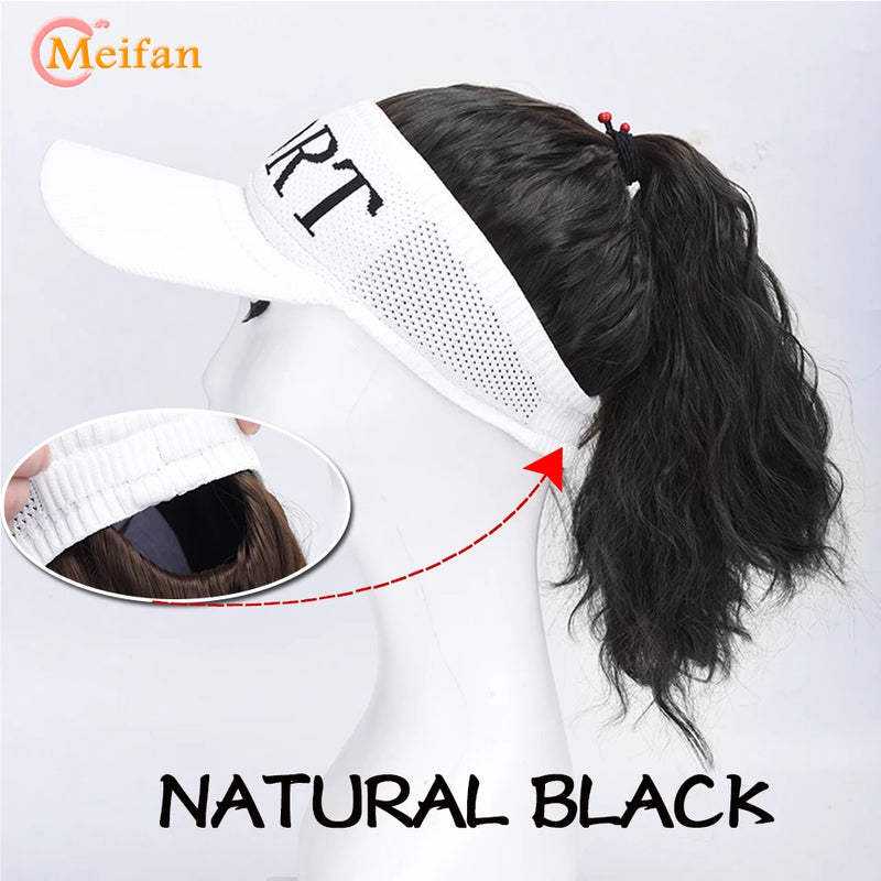 MEIFAN Synthetic Natural Fake Hair Ponytail Extension Wig wiht Hat Travel Beach Shade Baseball Cap All-in-one Easy Wear Hat Wig