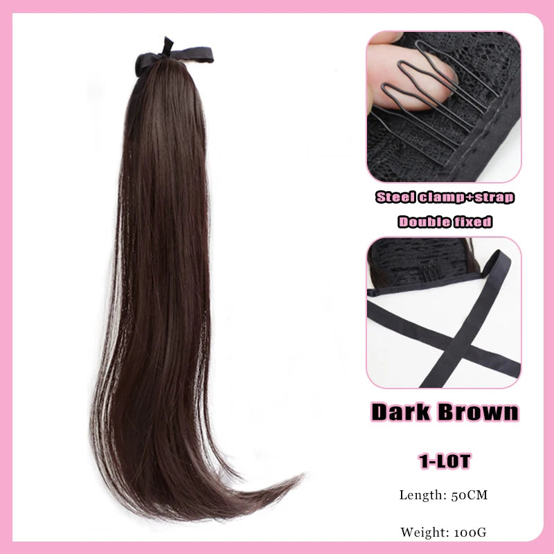 FORLISEE Synthetic Grip Clip Ultra Light Double Ponytail Wig Piece Can Be Tied With A High Strap Style Low Ponytail Braid