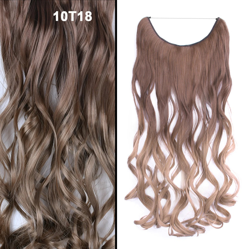 Jeedou One Piece Synthetic Hair Extension No Clips Whit Invisible Line Straight&Wavy Hair Hairpieces Brown Blue Ombre Color