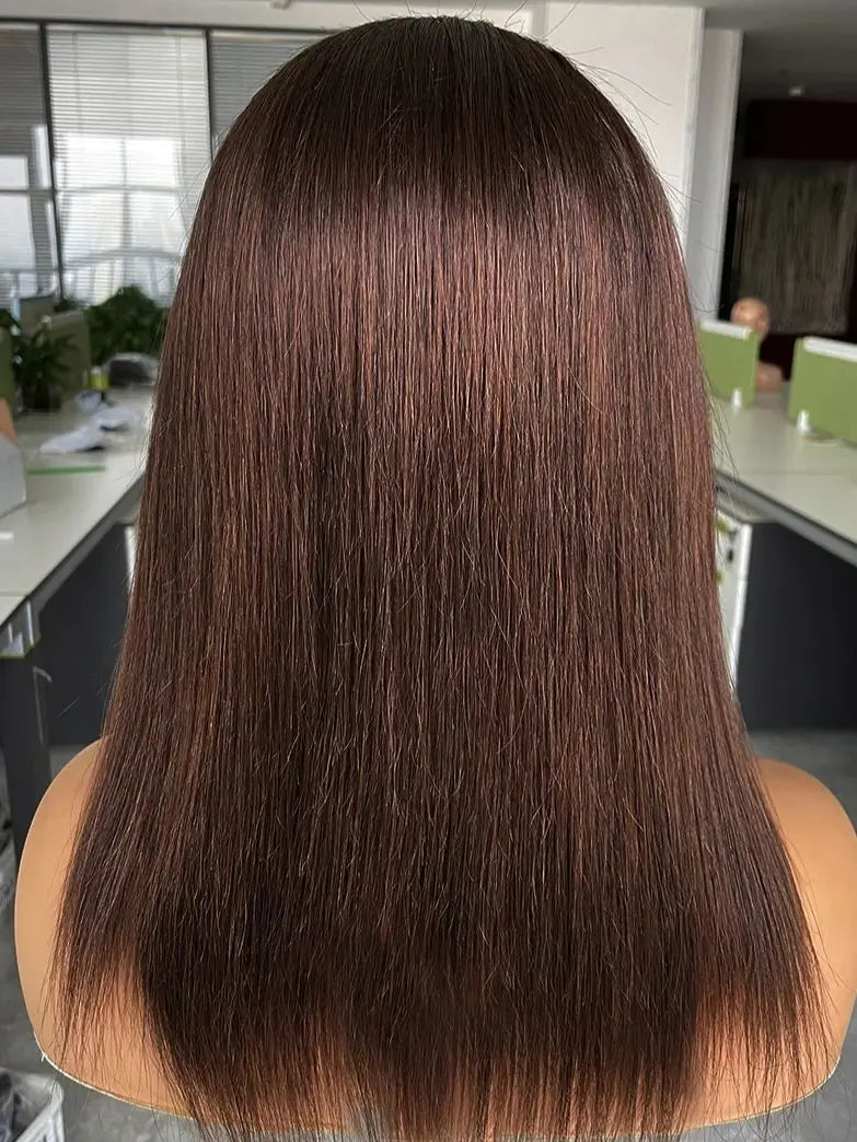 Middle Part Brown Straight Human Hair Wig For Women Short 12-20 inch Easy Wear Transparent Lace Closure Wig BOBBI