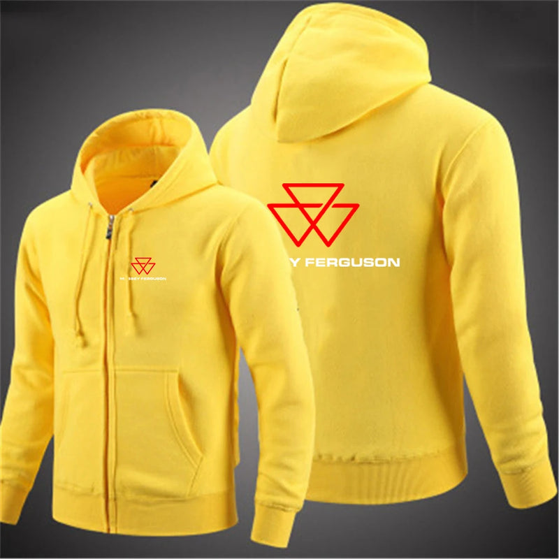2025 Spring Autumn Men's Massey Ferguson Logo Print Pullover Hooded Hoodies Windproof Zipper Coat High Street Fashion Jacket