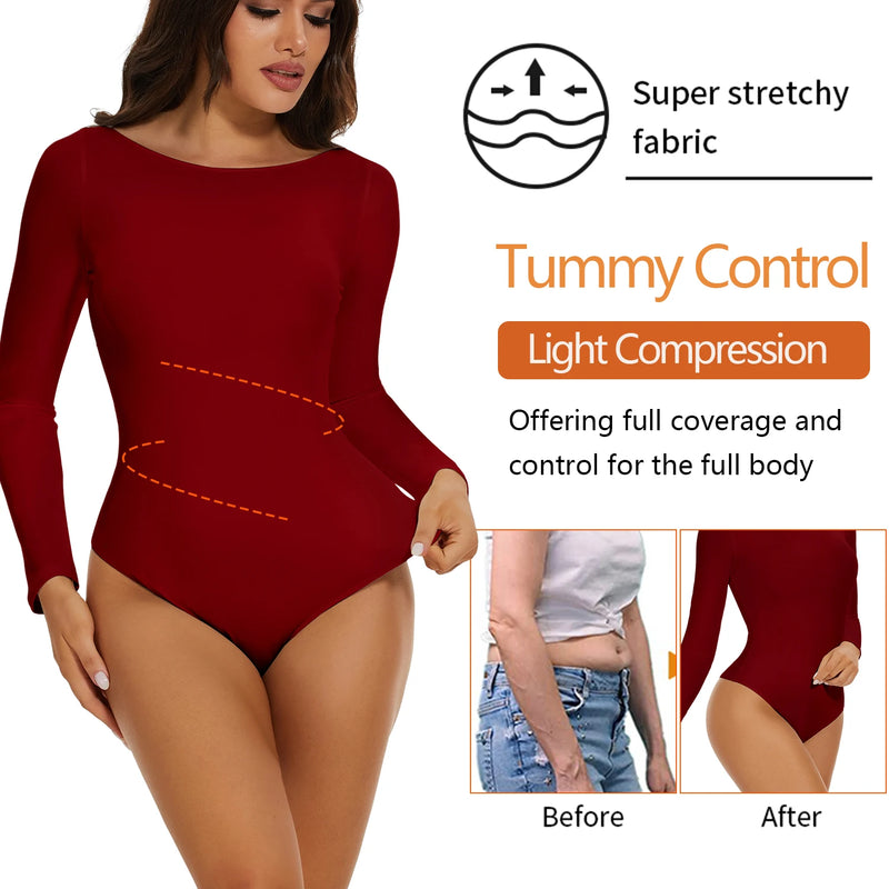 Feminino gola redonda elástico bodysuit manga longa macacão shapewear shaper senhora sexy nova feminina roupas quentes outono inverno