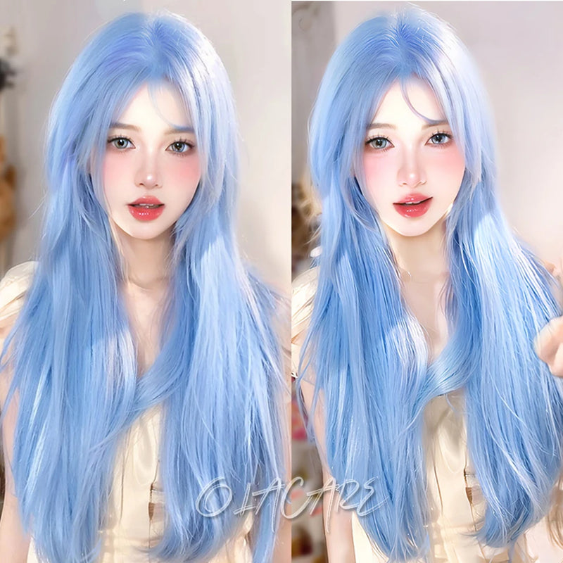 OLACARE  Synthetic Long Straight Lolita Wig with Bang Black Red Two-Tone Cosplay Party Halloween Christmas Wavy Curly Wig