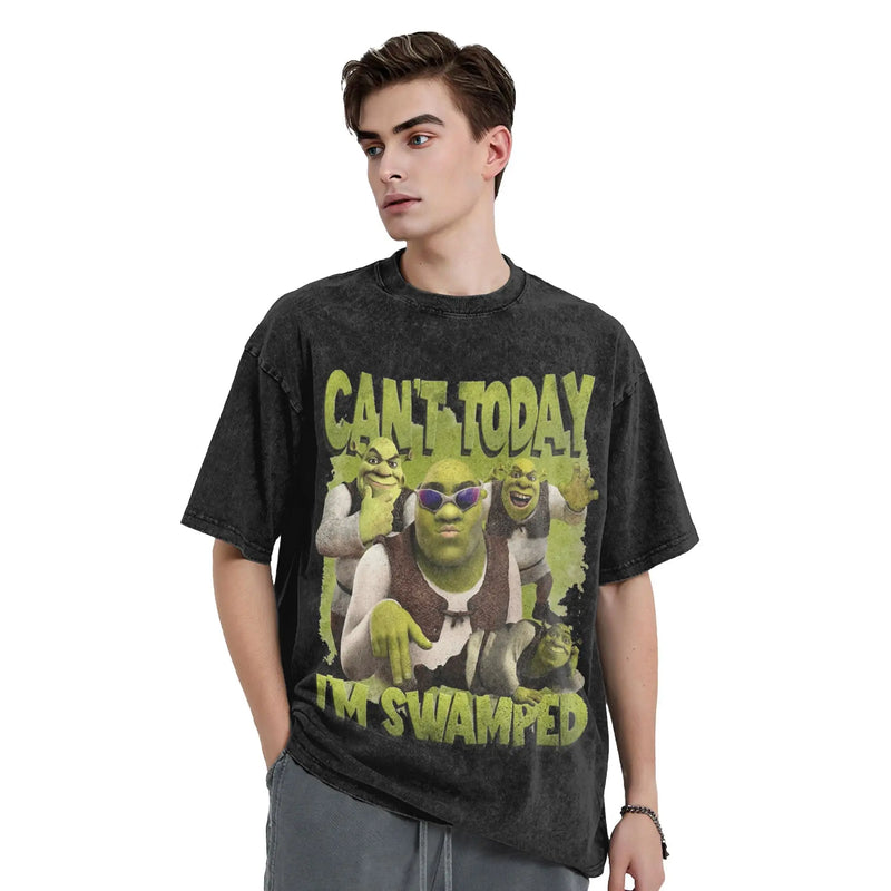 Swamped Shrek T Shirt Summer  Aesthetic T-Shirts Casual Trendy Cool Tshirt For Couple Short-Sleeved Design Top Tees