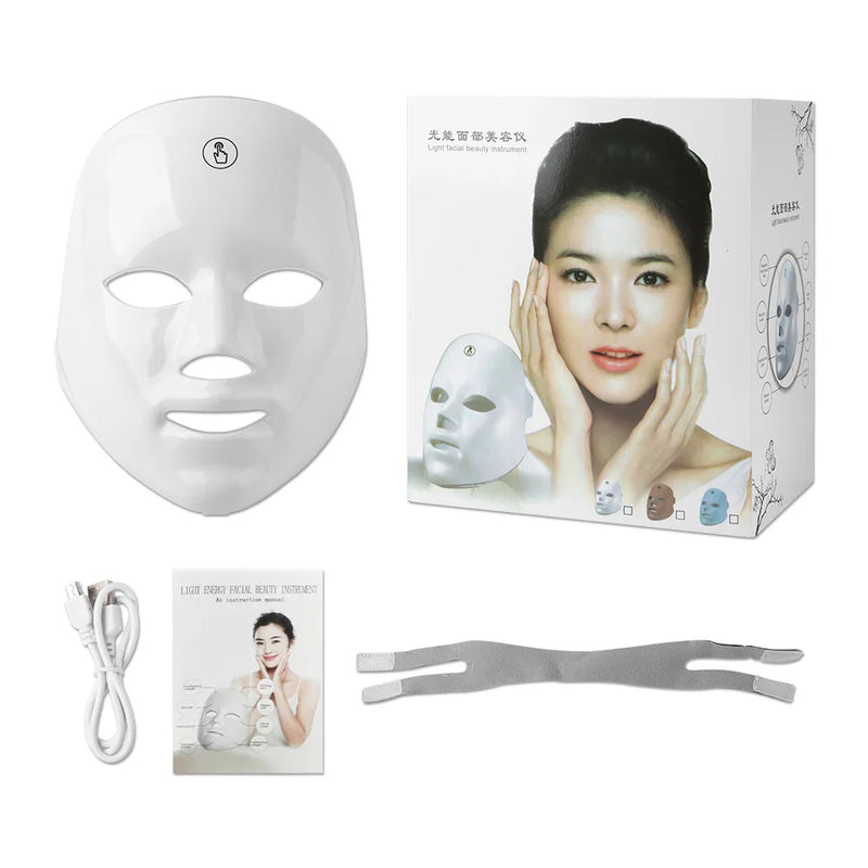 7 cores led máscara facial fóton terapia rosto cuidados com a pele máscara anti acne terapia rejuvenescimento da pele remoção de rugas rosto máscara de beleza