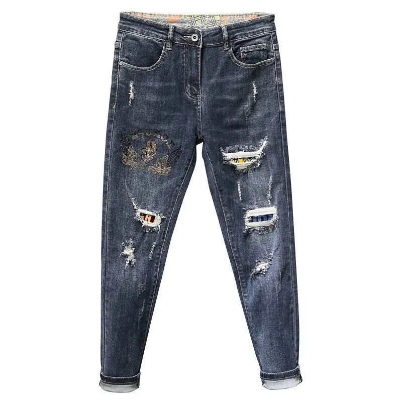 2025 Brand Luxury Men's Clothing Jeans New Slim-fit Ripped Pants Men's Trendy Brand Elastic Versatile Spirit Guy Work Pants Man