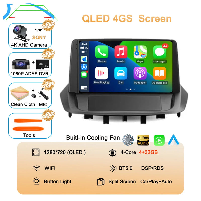 Android 14 For Renault Fluence 1 2009 - 2017 Multimedia Monitor Carplay Auto WIFI Navigation Player Video Stereo GPS Radio QLED