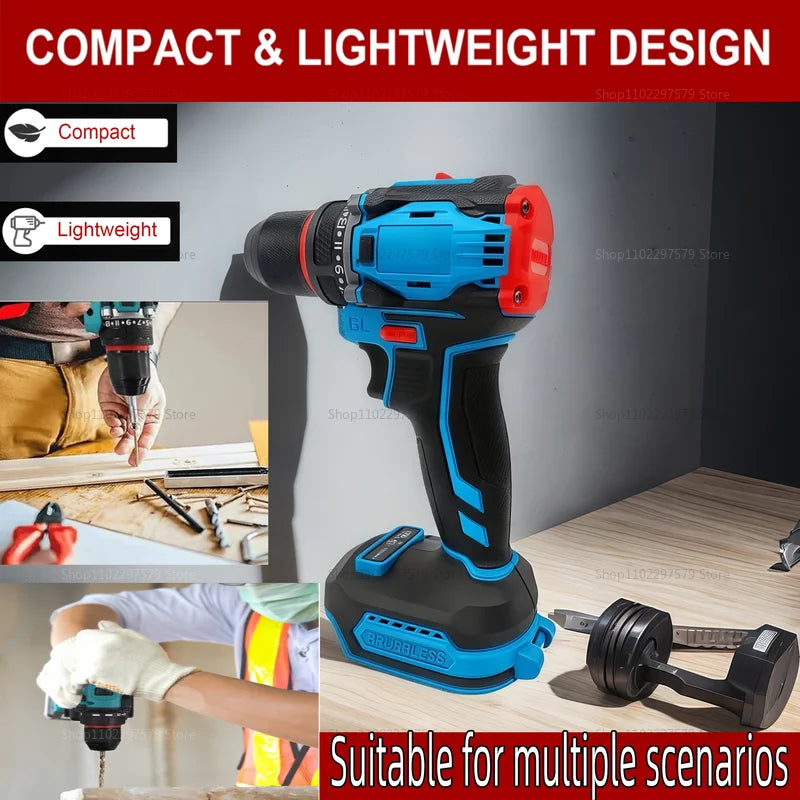 Furadeira elétrica sem fio e chave de fenda, ferramenta elétrica de impacto de 2 velocidades para casa, faça você mesmo e profissional com uso sem bateria 21v