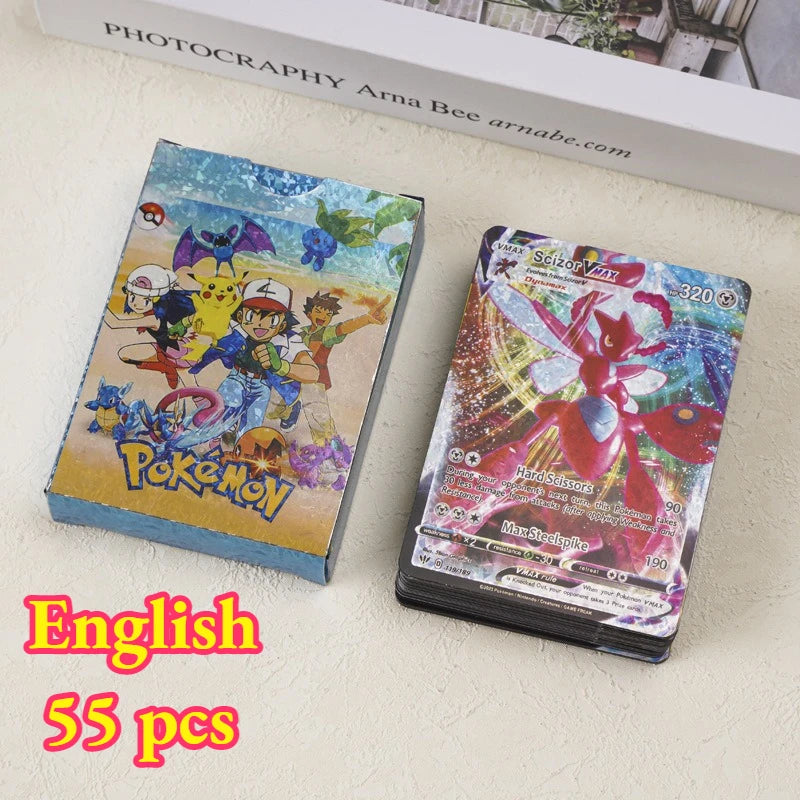 55PCS Pokemon Gold Foil Colorful Card Charizard Pikachu Arceus Silver Rainbow English VSTAR VMAX Card Gift