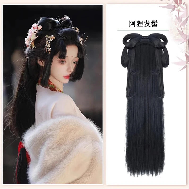 AOSI Synthetic Wei And Jin Style Warring States Robe Hanfu Wig Package Integrated Bun Back Pressed Back Hair Ancient Style