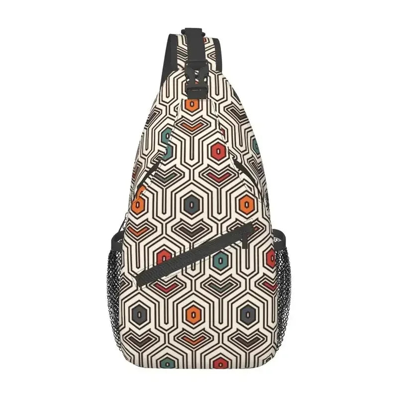 Maroon African Ankara Crossbody Sling Backpack Africa Civilization Styles Shoulder Chest Bag for Travel Hiking Daypack