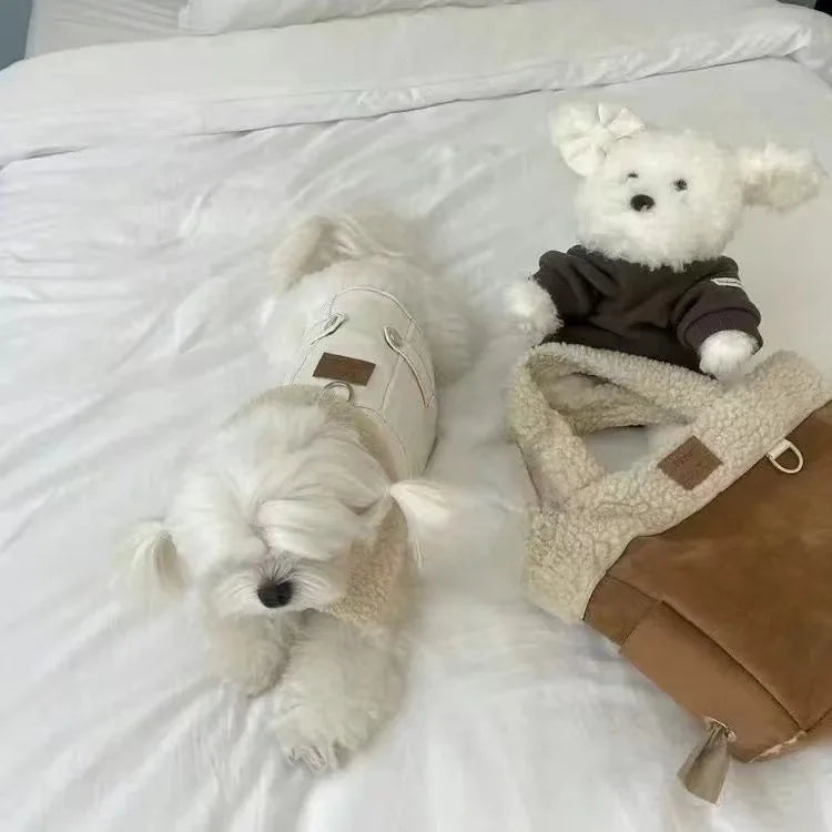Pet Lamb Fur Coat Traction Thick Jacket Dog Small Cotton Coat Pet Clothes Lamb Plush Bear Pet Denim Dog Clothes for Small Dogs