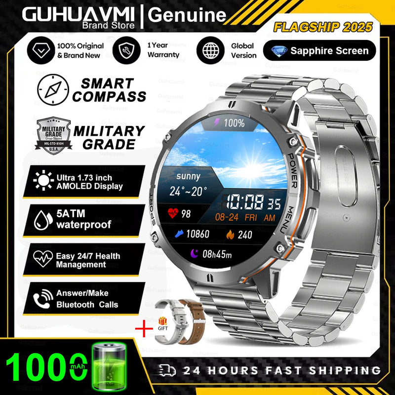 T-rex 3 grau militar 1000mah bateria relógio inteligente 10atm à prova dwaterproof água gps bússola altímetro chamada amoled masculino nadar esportes smartwatch