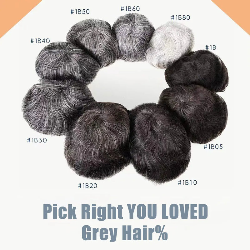 CC Shape Base Human Hair Toupee For Men Wig Mix Grey Brown Color PU Mono Lace Hair System Natural Wave Straight Replacement