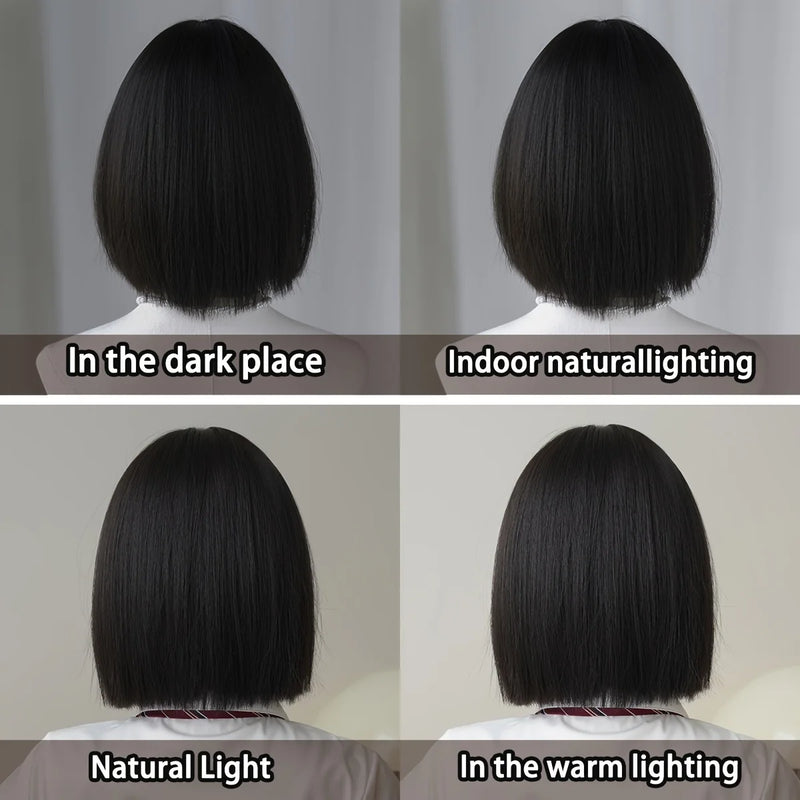 Routine Bob Wigs Short Straight Black Wig with Bangs High Density Synthetic Fluffy Bob Wigs for Women Girls Daily Use 12.59 Inch