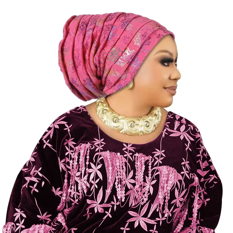 Fashion Wedding Geles African Headtie Auto Gele Turbans for Women Fabric Muslim Headwear Headpiece Female Head Wraps