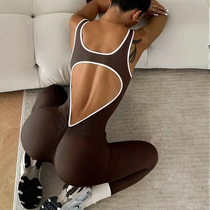 Macacão para mulheres treino sem costura macacões yoga com nervuras uma peça regatas macacão sem mangas macacões de exercício